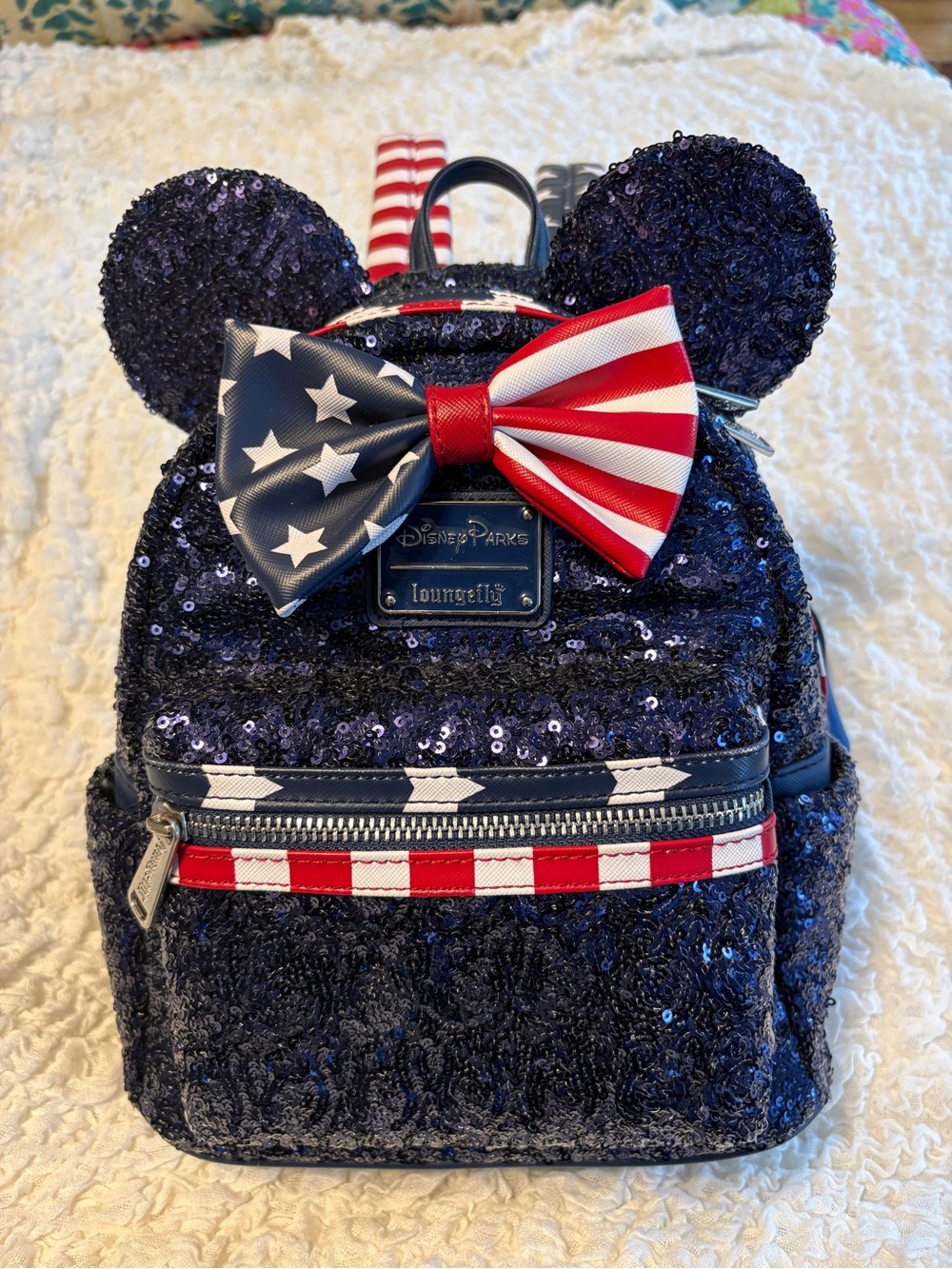 Loungefly Kids’ DISNEY PARKS Navy Sequin Patriotic Mini Backpack